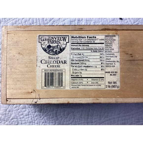 Vintage Glenview Farms Holiday Edition Cheddar Cheese Box * 2003 * Brown Wood - Picture 6 of 8
